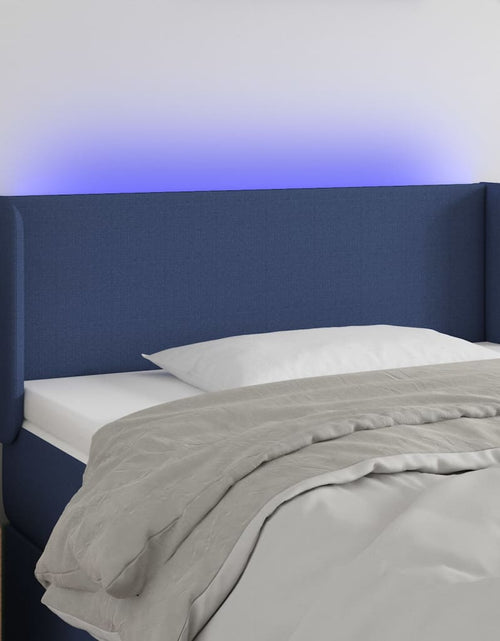 Загрузите изображение в средство просмотра галереи, Tăblie de pat cu LED, albastru, 83x16x78/88 cm, textil - Lando
