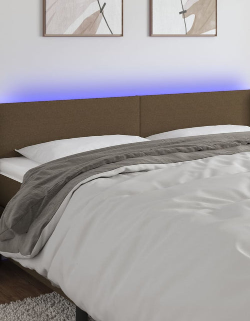 Загрузите изображение в средство просмотра галереи, Tăblie de pat cu LED, maro închis, 183x16x78/88 cm, textil - Lando
