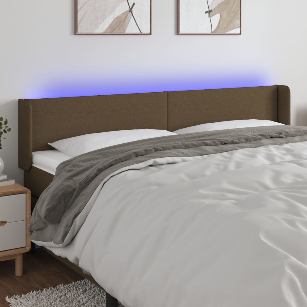 Tăblie de pat cu LED, maro închis, 183x16x78/88 cm, textil - Lando