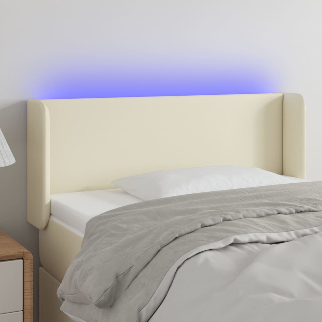 Tăblie de pat cu LED, crem, 83x16x78/88 cm, piele ecologică Lando - Lando