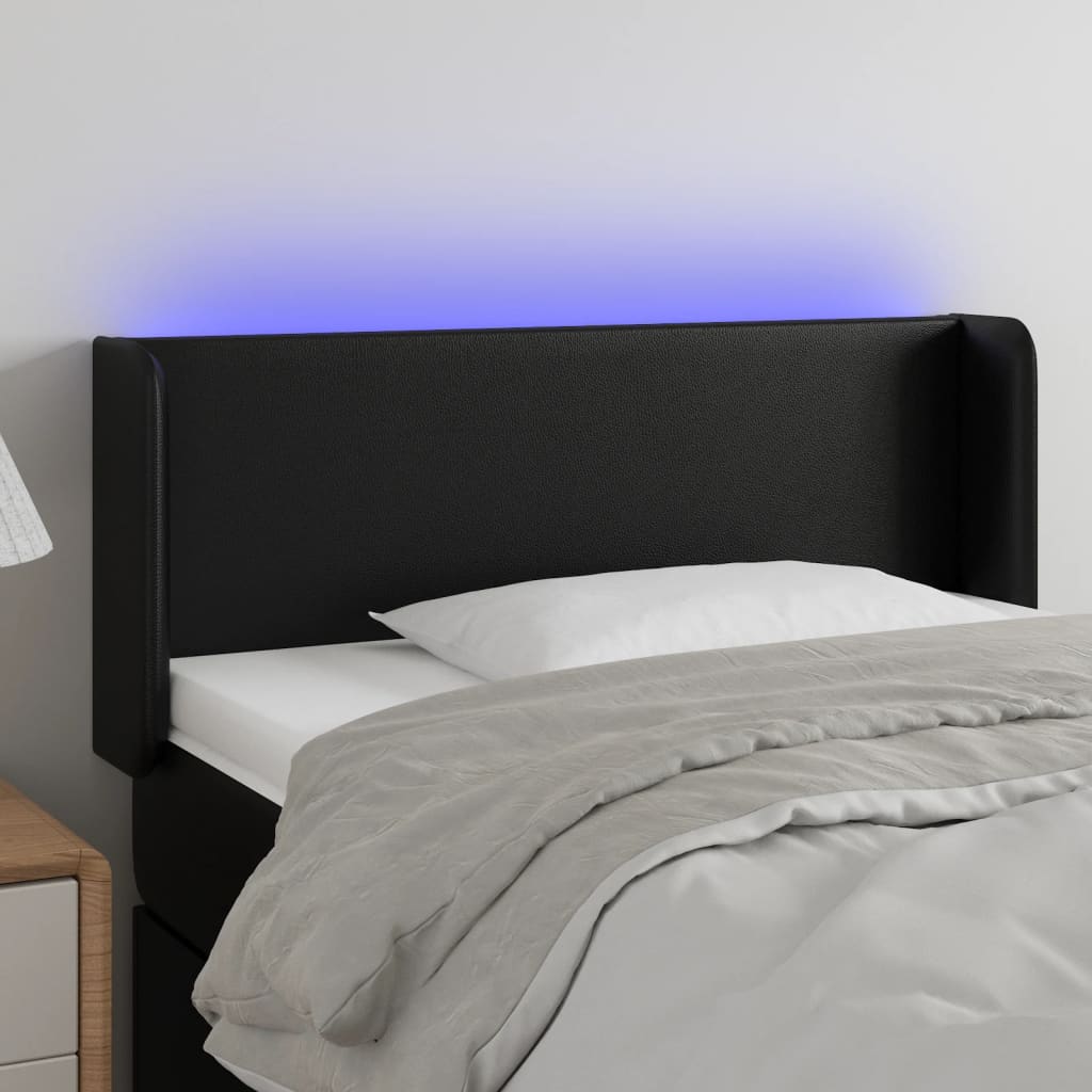 Tăblie de pat cu LED, negru, 93x16x78/88 cm, piele ecologică - Lando