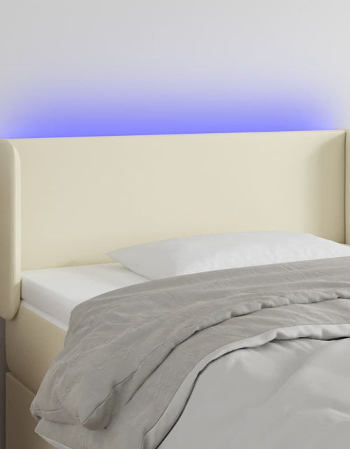 Загрузите изображение в средство просмотра галереи, Tăblie de pat cu LED, crem, 93x16x78/88 cm, piele ecologică - Lando
