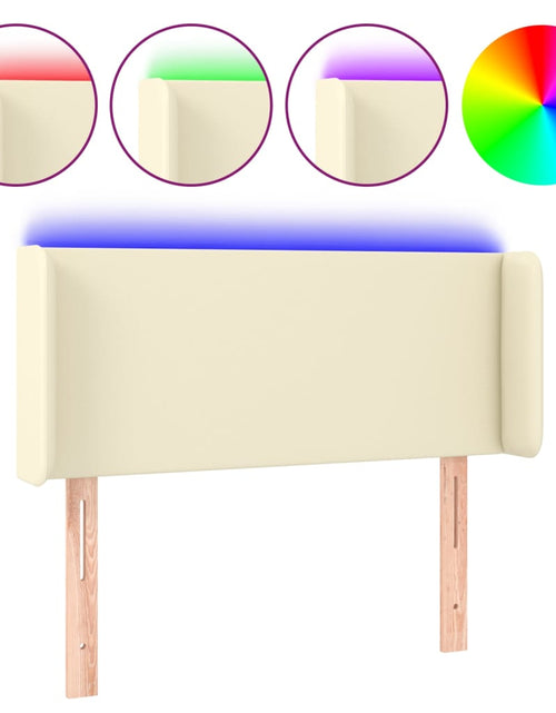 Загрузите изображение в средство просмотра галереи, Tăblie de pat cu LED, crem, 103x16x78/88 cm, piele ecologică - Lando
