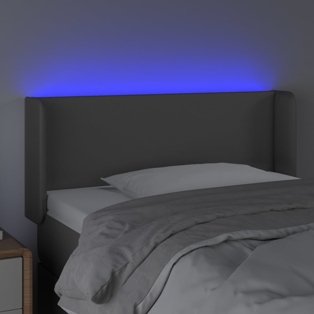 Tăblie de pat cu LED, gri, 103x16x78/88 cm, piele ecologică - Lando