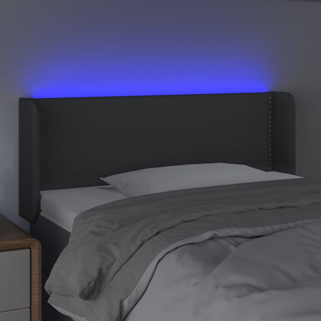 Tăblie de pat cu LED, gri închis, 83x16x78/88 cm, textil - Lando