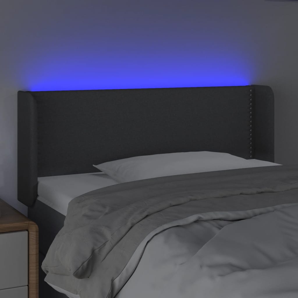 Tăblie de pat cu LED, gri închis, 93x16x78/88 cm, textil - Lando