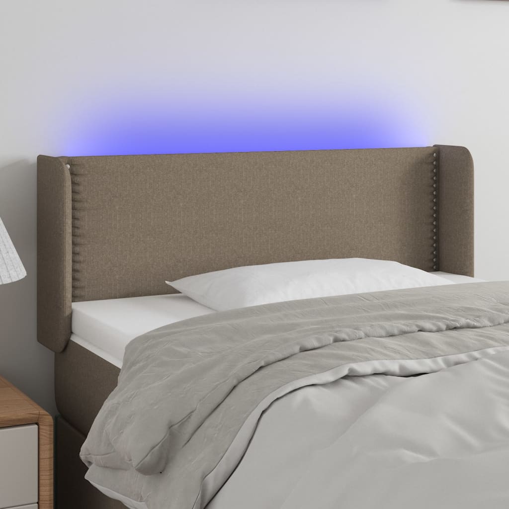 Tăblie de pat cu LED, gri taupe, 93x16x78/88 cm, textil - Lando