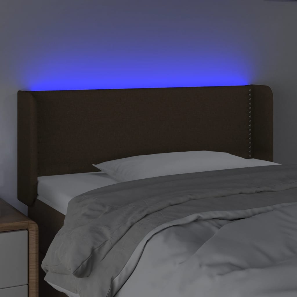 Tăblie de pat cu LED, maro închis, 103x16x78/88 cm, textil - Lando