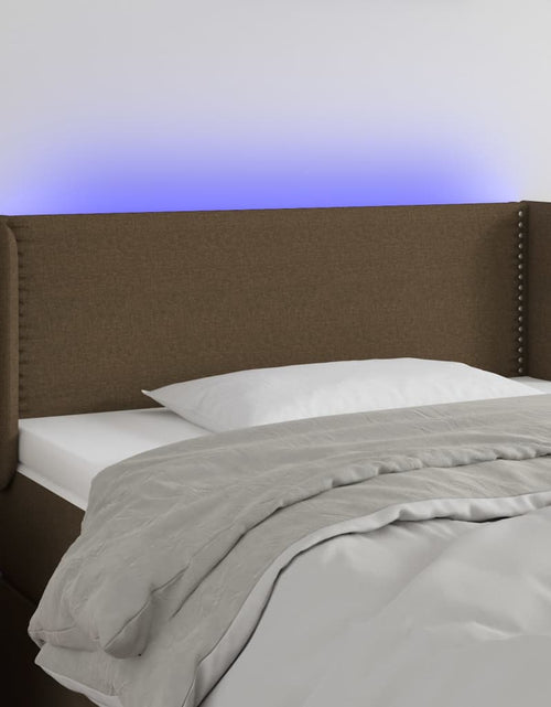 Încărcați imaginea în vizualizatorul Galerie, Tăblie de pat cu LED, maro închis, 103x16x78/88 cm, textil - Lando
