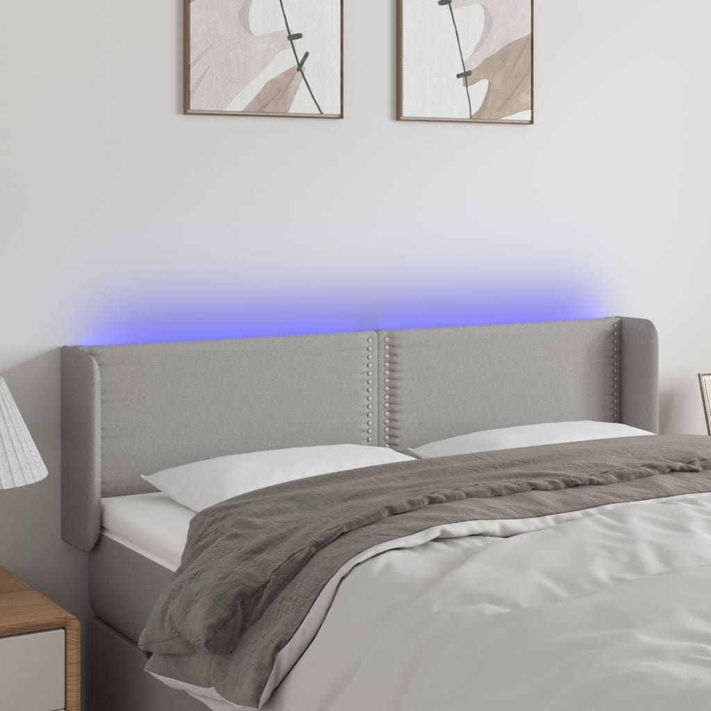 Tăblie de pat cu LED, gri deschis, 147x16x78/88 cm, textil - Lando