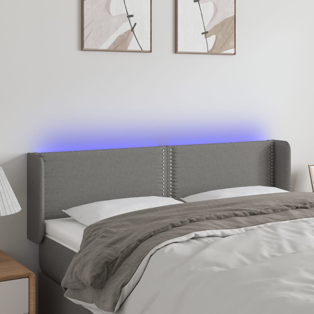Tăblie de pat cu LED, gri închis, 147x16x78/88 cm, textil - Lando