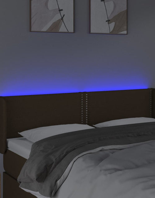 Încărcați imaginea în vizualizatorul Galerie, Tăblie de pat cu LED, maro închis, 147x16x78/88 cm, textil - Lando
