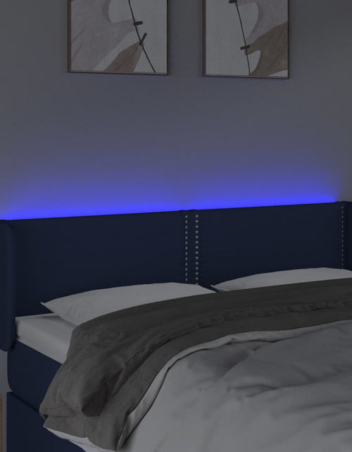 Загрузите изображение в средство просмотра галереи, Tăblie de pat cu LED, albastru, 147x16x78/88 cm, textil - Lando

