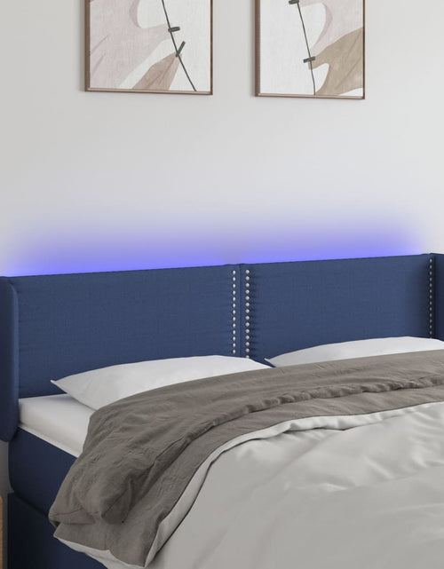 Загрузите изображение в средство просмотра галереи, Tăblie de pat cu LED, albastru, 147x16x78/88 cm, textil - Lando
