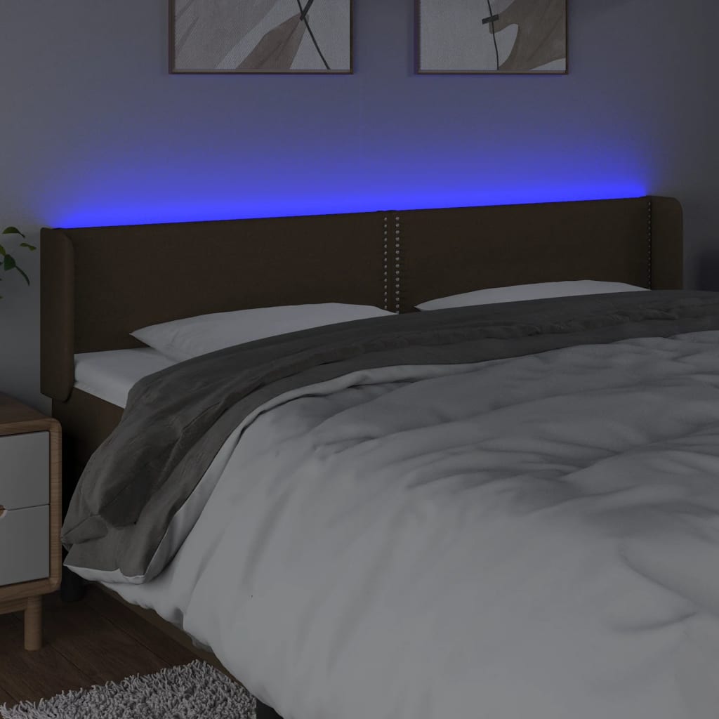 Tăblie de pat cu LED, maro închis, 163x16x78/88 cm, textil - Lando