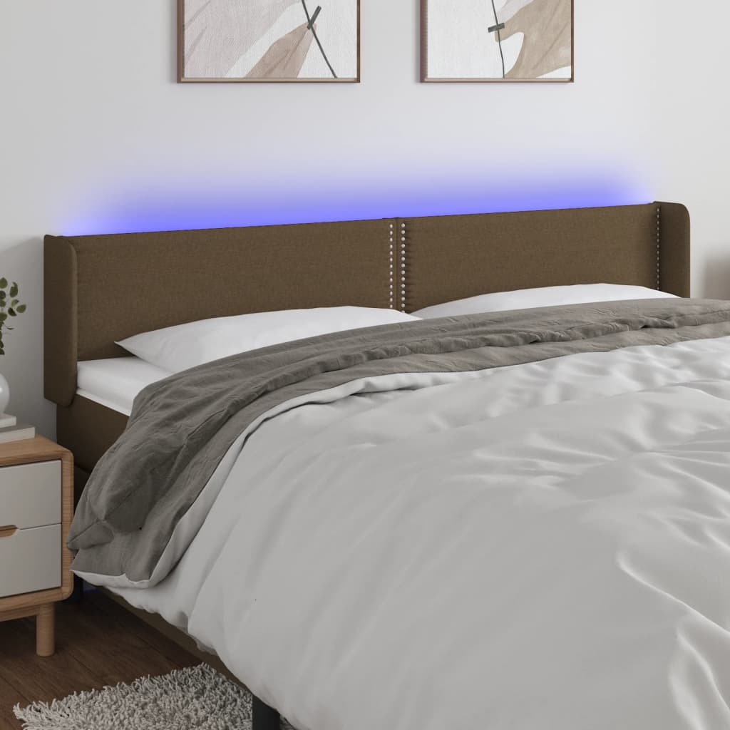 Tăblie de pat cu LED, maro închis, 163x16x78/88 cm, textil - Lando