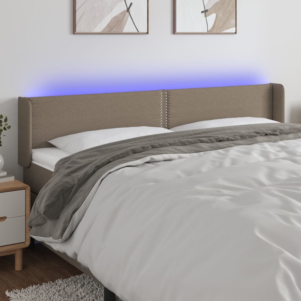 Tăblie de pat cu LED, gri taupe, 163x16x78/88 cm, textil - Lando