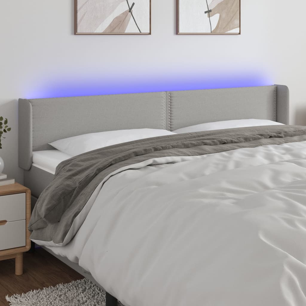 Tăblie de pat cu LED, gri deschis, 183x16x78/88 cm, textil - Lando