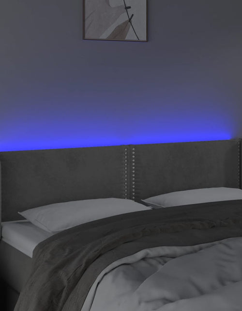 Încărcați imaginea în vizualizatorul Galerie, Tăblie de pat cu LED, gri deschis, 147x16x78/88 cm, catifea - Lando
