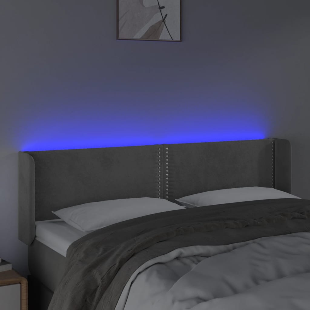 Tăblie de pat cu LED, gri deschis, 147x16x78/88 cm, catifea - Lando