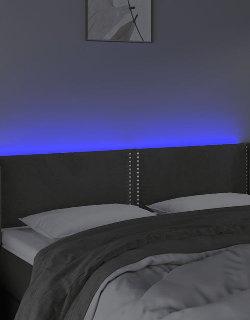 Загрузите изображение в средство просмотра галереи, Tăblie de pat cu LED, gri închis, 147x16x78/88 cm, catifea - Lando
