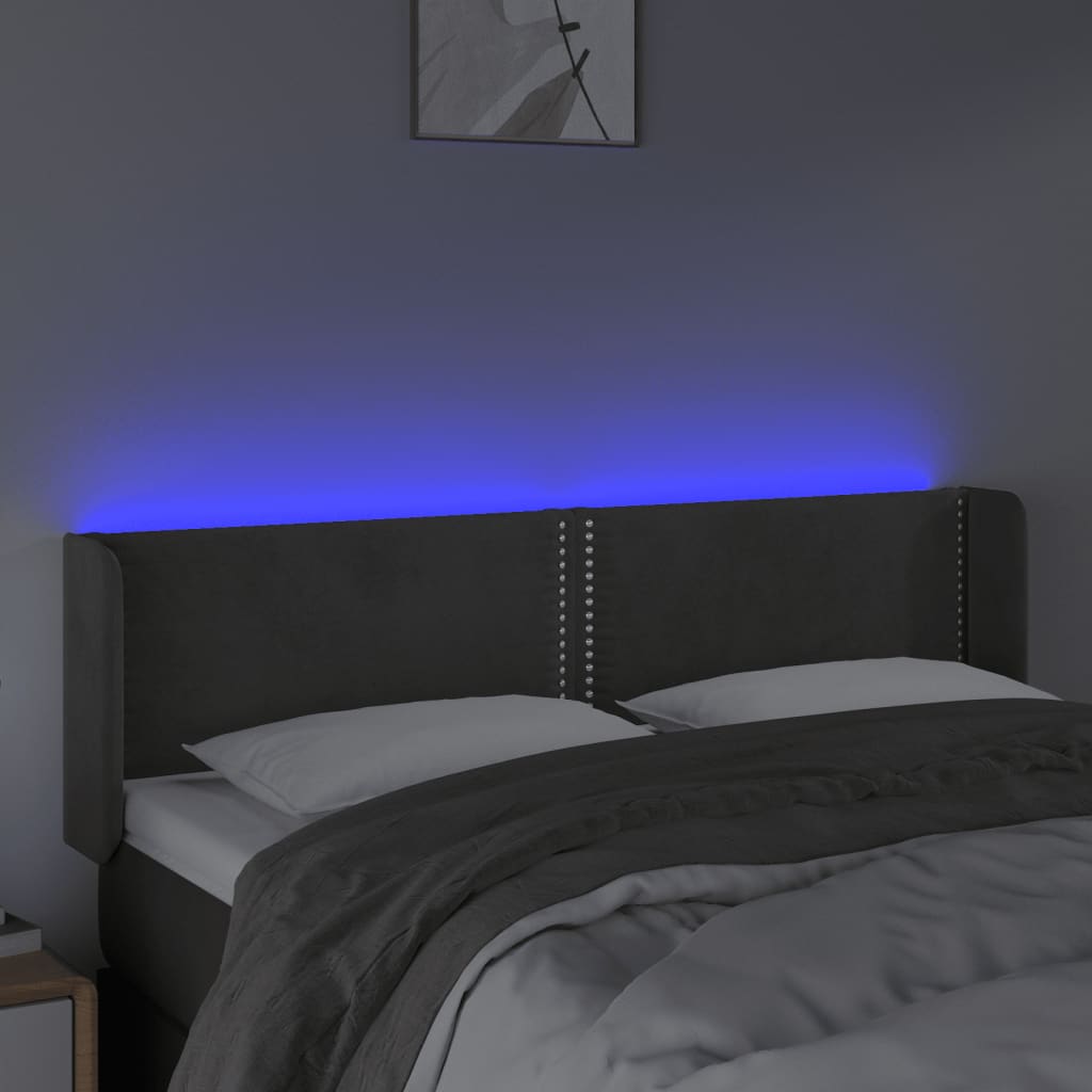 Tăblie de pat cu LED, gri închis, 147x16x78/88 cm, catifea - Lando