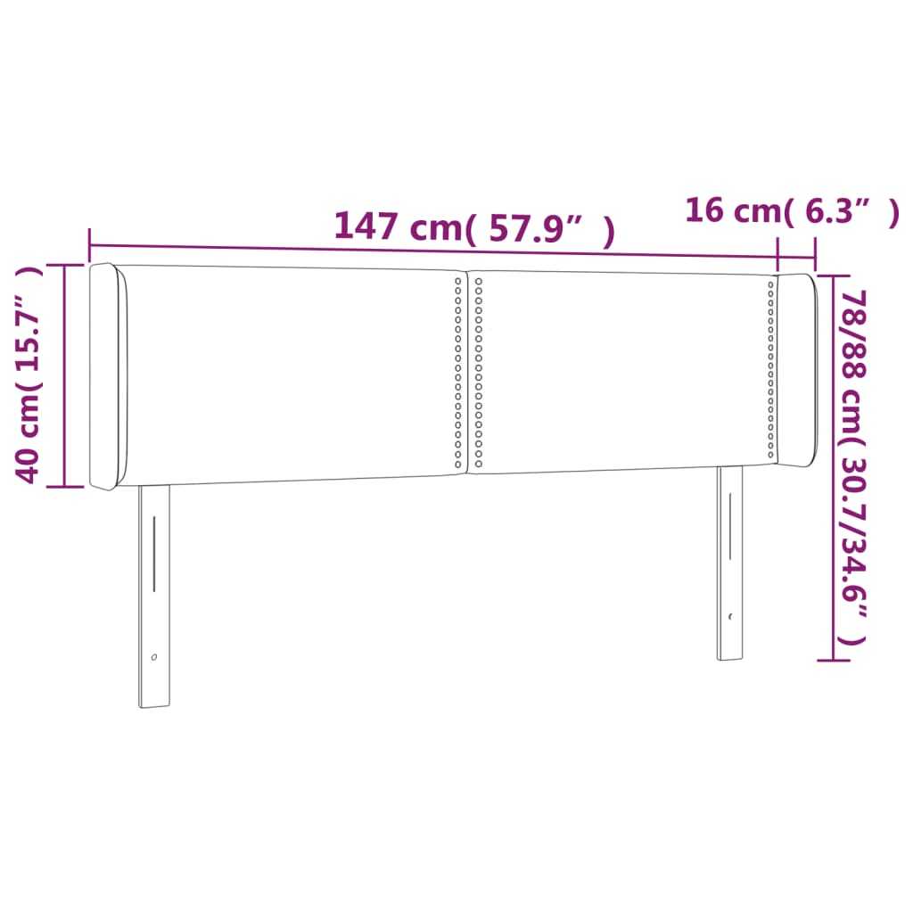 Tăblie de pat cu LED, gri închis, 147x16x78/88 cm, catifea - Lando