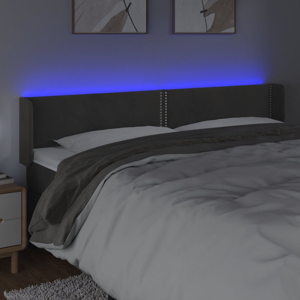Tăblie de pat cu LED, gri închis, 163x16x78/88 cm, catifea - Lando