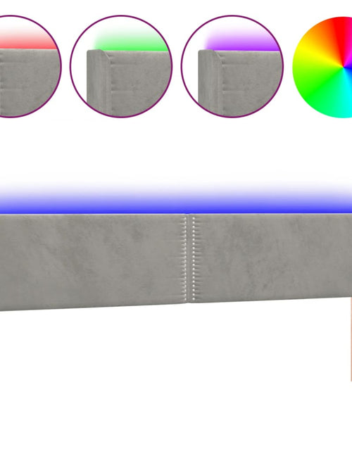 Загрузите изображение в средство просмотра галереи, Tăblie de pat cu LED, gri deschis, 203x16x78/88 cm, catifea - Lando
