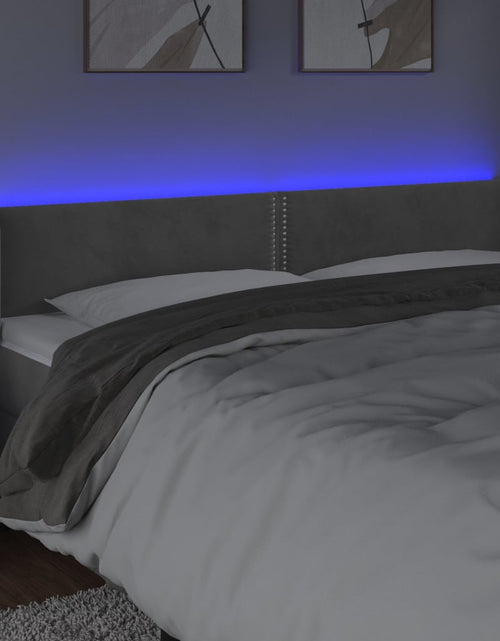 Încărcați imaginea în vizualizatorul Galerie, Tăblie de pat cu LED, gri deschis, 203x16x78/88 cm, catifea - Lando
