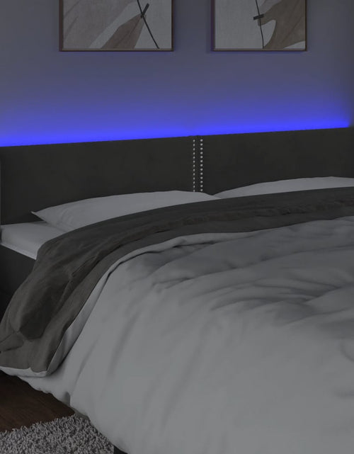 Загрузите изображение в средство просмотра галереи, Tăblie de pat cu LED, gri închis, 203x16x78/88 cm, catifea - Lando
