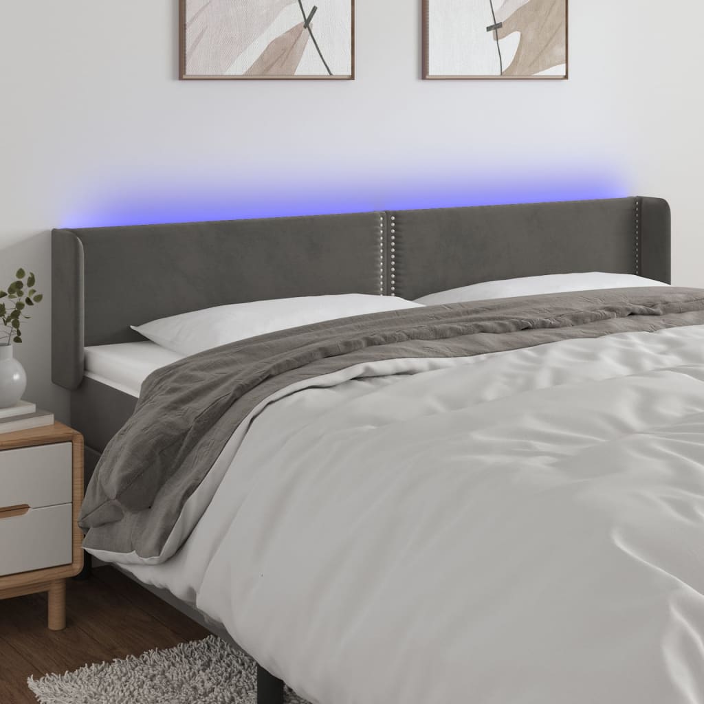 Tăblie de pat cu LED, gri închis, 203x16x78/88 cm, catifea - Lando