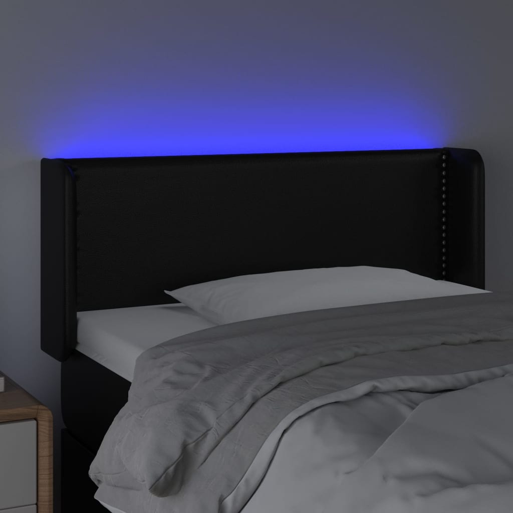 Tăblie de pat cu LED, negru, 83x16x78/88 cm, piele ecologică - Lando