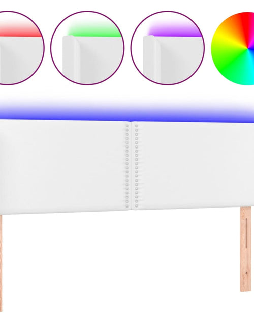 Загрузите изображение в средство просмотра галереи, Tăblie de pat cu LED, alb, 147x16x78/88 cm, piele ecologică - Lando
