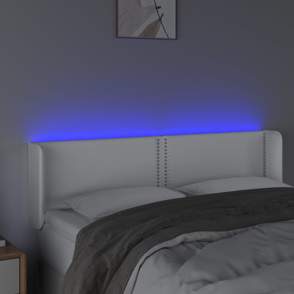 Tăblie de pat cu LED, alb, 147x16x78/88 cm, piele ecologică - Lando