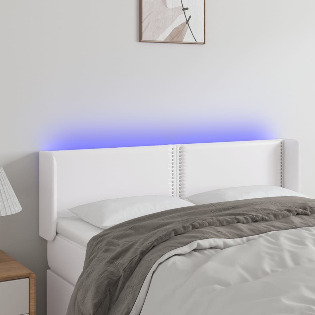 Tăblie de pat cu LED, alb, 147x16x78/88 cm, piele ecologică - Lando