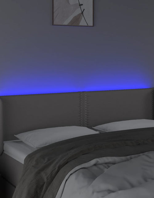 Încărcați imaginea în vizualizatorul Galerie, Tăblie de pat cu LED, gri, 147x16x78/88 cm, piele ecologică - Lando
