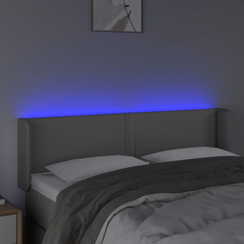 Tăblie de pat cu LED, gri, 147x16x78/88 cm, piele ecologică - Lando