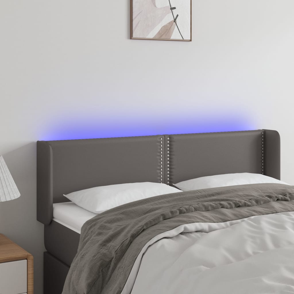Tăblie de pat cu LED, gri, 147x16x78/88 cm, piele ecologică - Lando