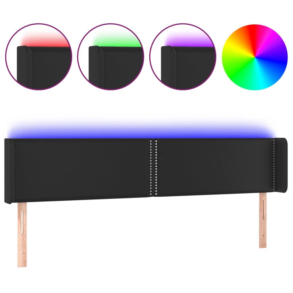 Tăblie de pat cu LED, negru, 163x16x78/88 cm, piele ecologică - Lando