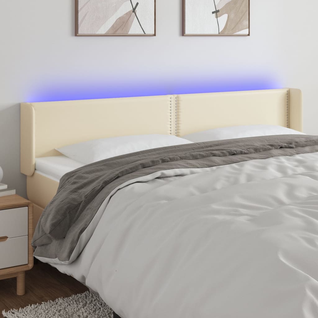 Tăblie de pat cu LED, crem, 163x16x78/88 cm, piele ecologică - Lando