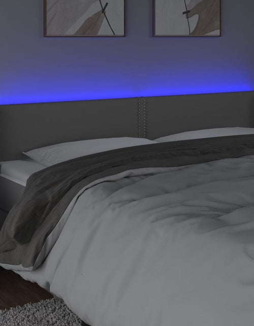 Загрузите изображение в средство просмотра галереи, Tăblie de pat cu LED, gri, 163x16x78/88 cm, piele ecologică - Lando
