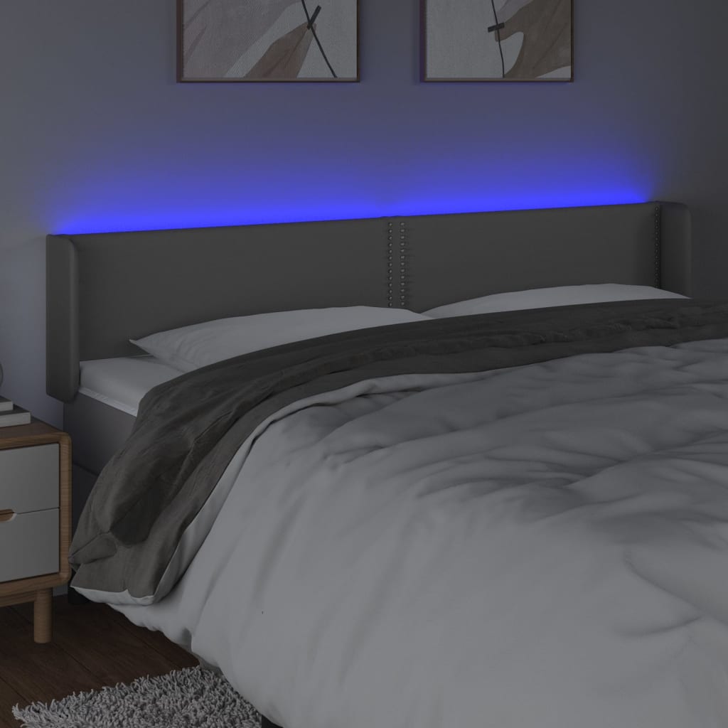 Tăblie de pat cu LED, gri, 163x16x78/88 cm, piele ecologică - Lando