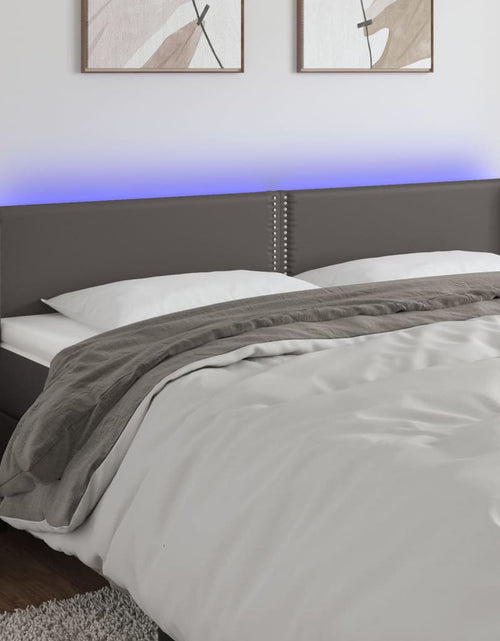 Încărcați imaginea în vizualizatorul Galerie, Tăblie de pat cu LED, gri, 163x16x78/88 cm, piele ecologică - Lando
