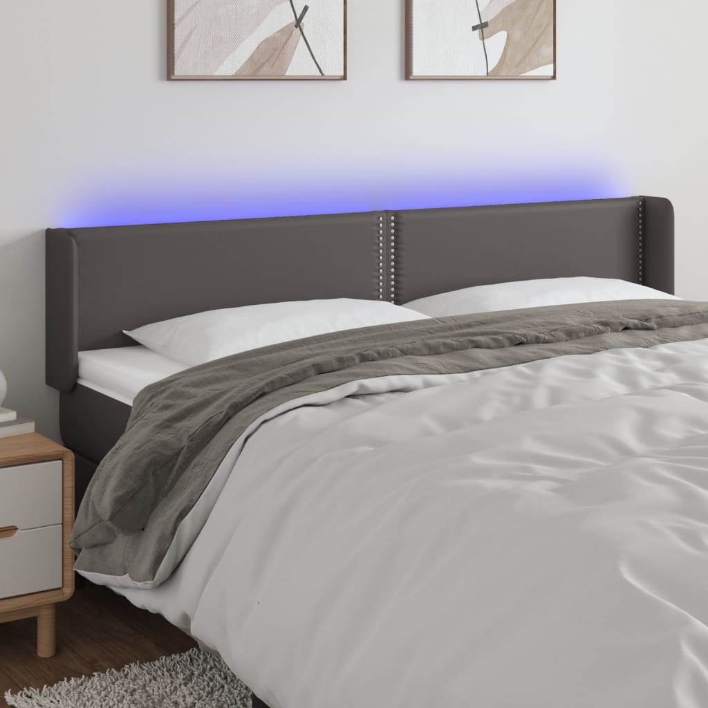 Tăblie de pat cu LED, gri, 163x16x78/88 cm, piele ecologică - Lando