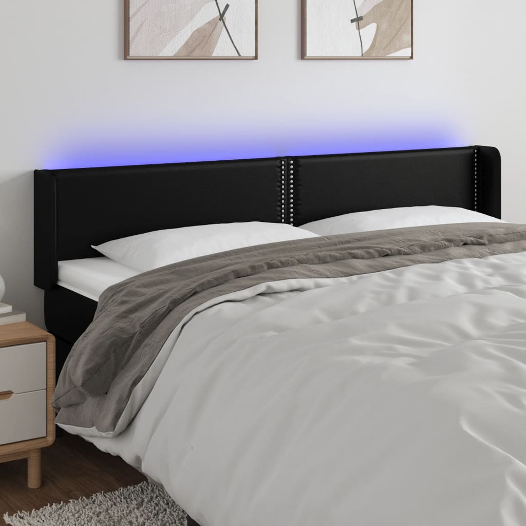 Tăblie de pat cu LED, negru, 183x16x78/88 cm, piele ecologică - Lando