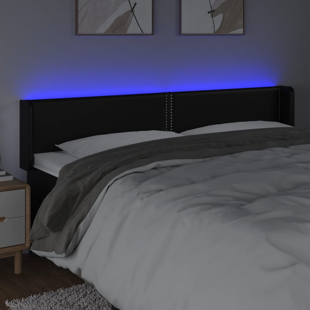 Tăblie de pat cu LED, negru, 203x16x78/88 cm, piele ecologică - Lando
