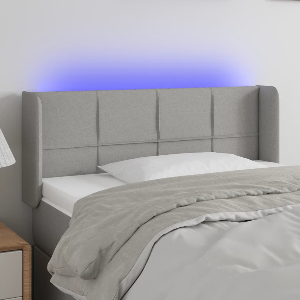 Tăblie de pat cu LED, gri deschis, 83x16x78/88 cm, textil - Lando