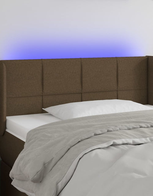 Загрузите изображение в средство просмотра галереи, Tăblie de pat cu LED, maro închis, 103x16x78/88 cm, textil - Lando
