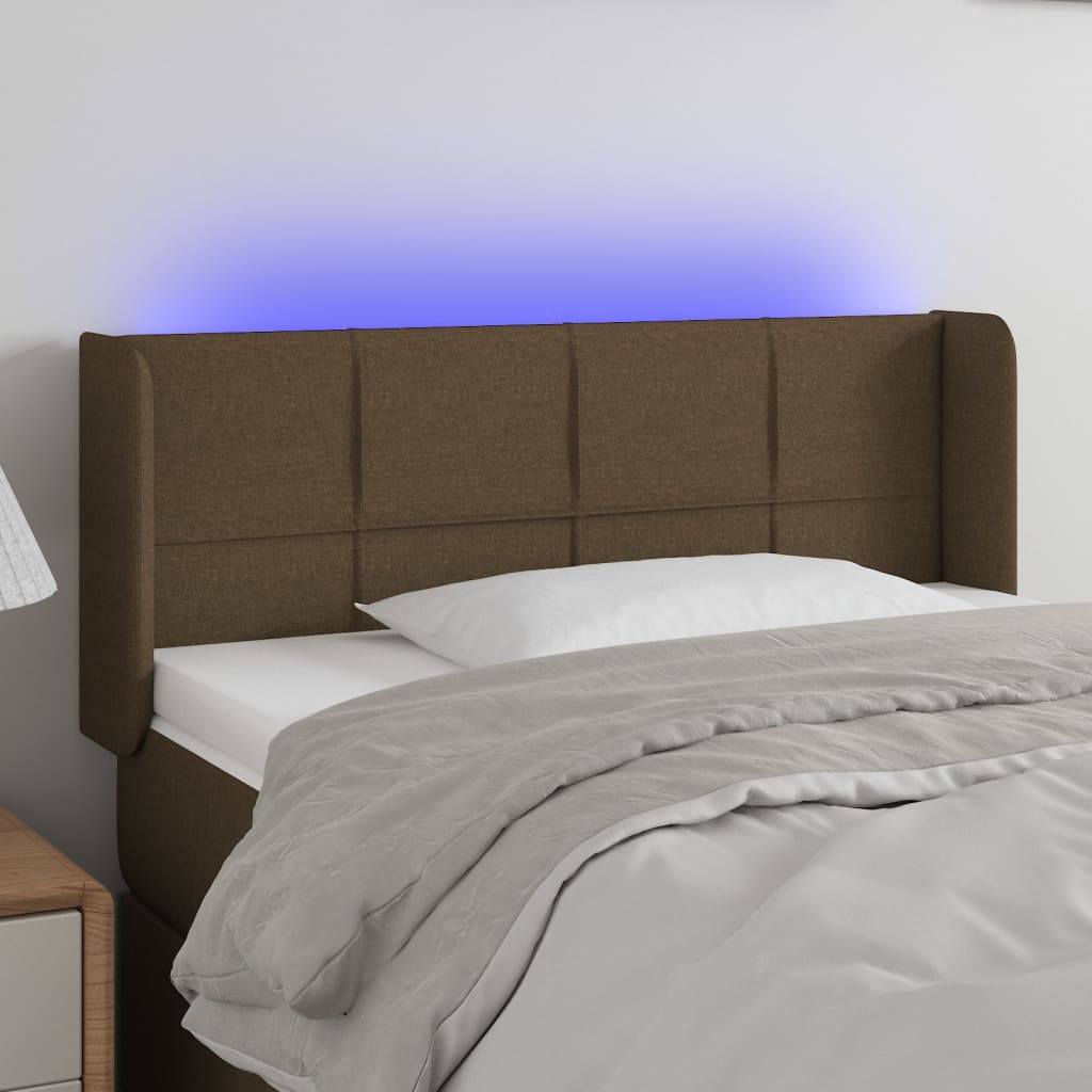 Tăblie de pat cu LED, maro închis, 103x16x78/88 cm, textil - Lando
